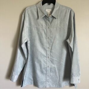 Liz Claiborne Women's Faux Suede Blue Button Down Shirt Jacket Layer Size L
